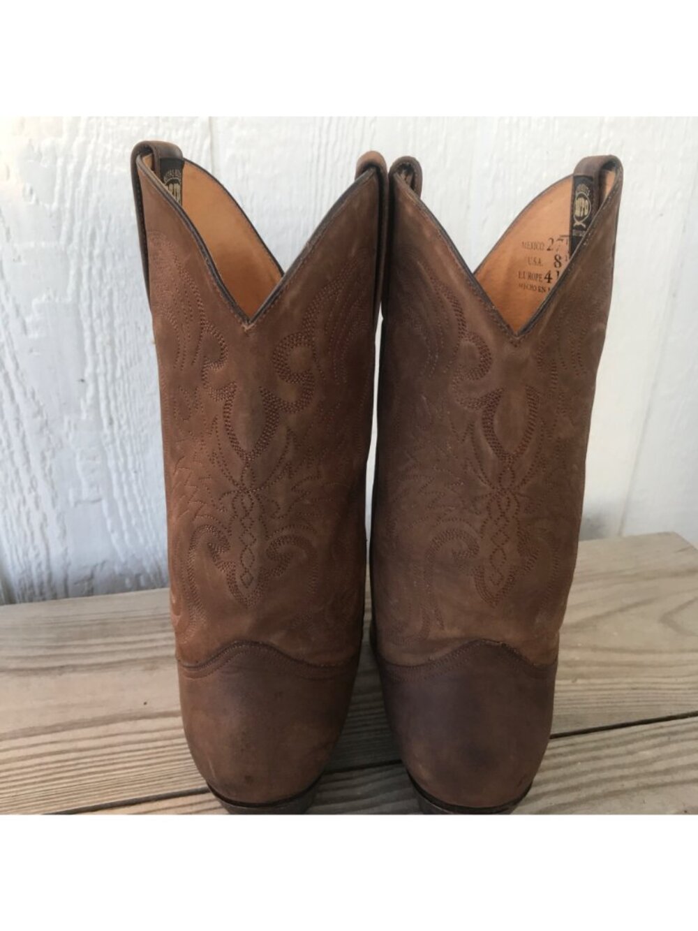 Brito Vaquero Mens Brown Nubuck Leather Cowboy Western Boots 8.5 - Picture 8 of 13